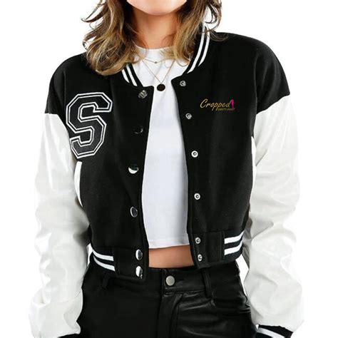 Embrace Your Edgy Style With Our Black Crop Varsity Jacket