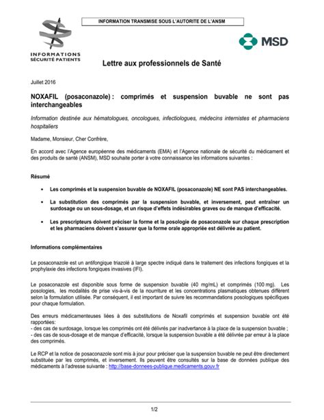 Lettre aux professionnels de Santé