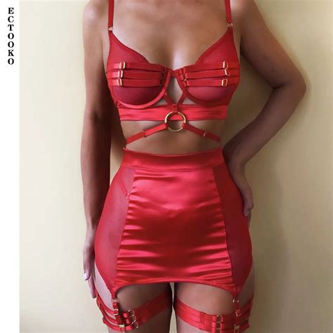 Ectooko Lingerie Fancy Erotic Set With High Waisted Garter Fine Underwear Uncensored Bra Kit