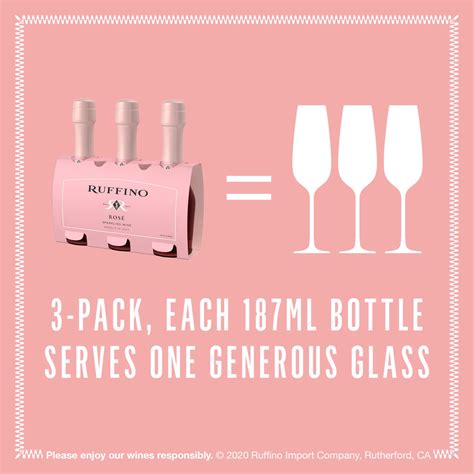 Ruffino Lumina Prosecco Doc Italian Rose Sparkling Wine 3 Pk 187 Ml