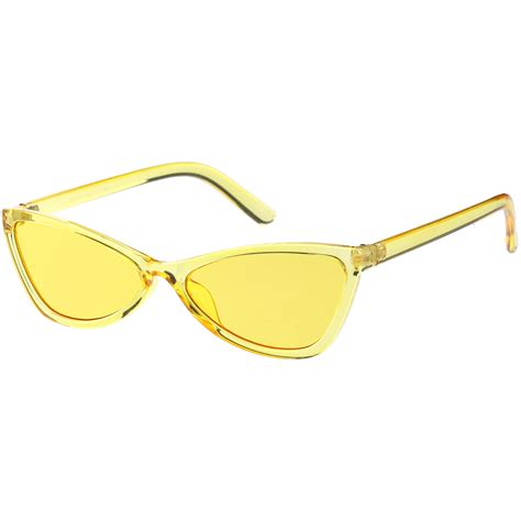 Translucent Retro Cat Eye Sunglasses Slim Arms Color Tinted Lens 57mm