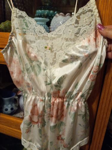 Vintage Shiny Glossy Satin Floral Teddy Bodysuit Lingerie Babydoll Size