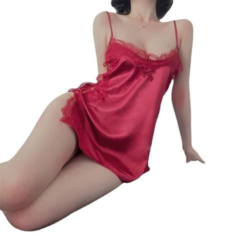 Lingerie Sexy Ouverture Fendue Avec Des Bretelles En Dentelle Ajour E Jupe Courte En Dentelle