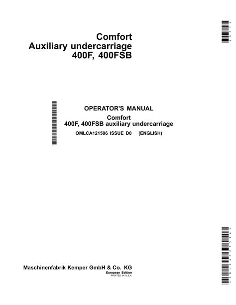 John Deere Comfort 400F 400FSB Auxiliary Undercarriage Operator Manual