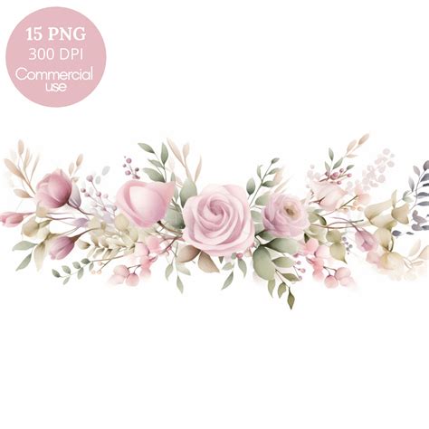 Rose Garland Clipart Bundle 15 High Quality Png,watercolor Floral