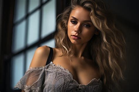 Premium AI Image A Beautiful Blonde Woman In A Lace Top