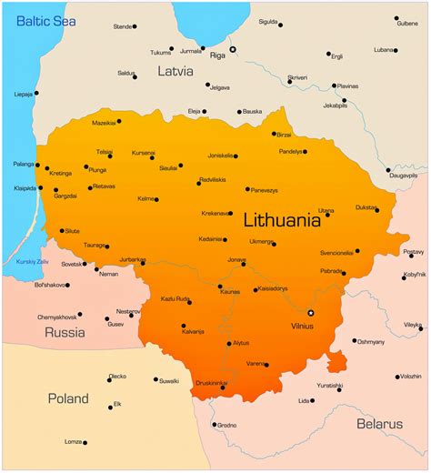 Cities map of Lithuania - OrangeSmile.com