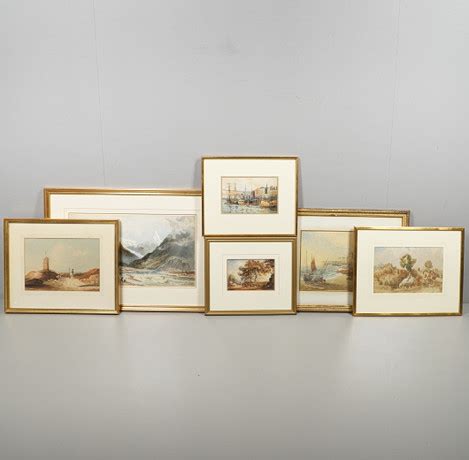 AKVARELLER sex stycken talets andra hälft Konst Teckningar Auctionet