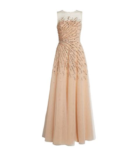 Womens Carolina Herrera Neutral Embellished Gown Harrods Uk