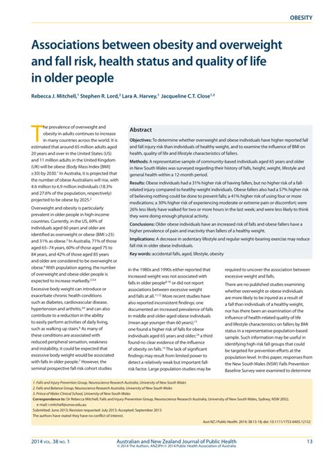 Pdf Associations Between Obesity And Overweight And Fall Risk Health