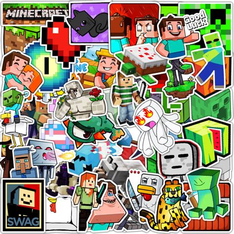 50pcs Minecraft sticker set Waterproof Removable Minecraft Theme ...