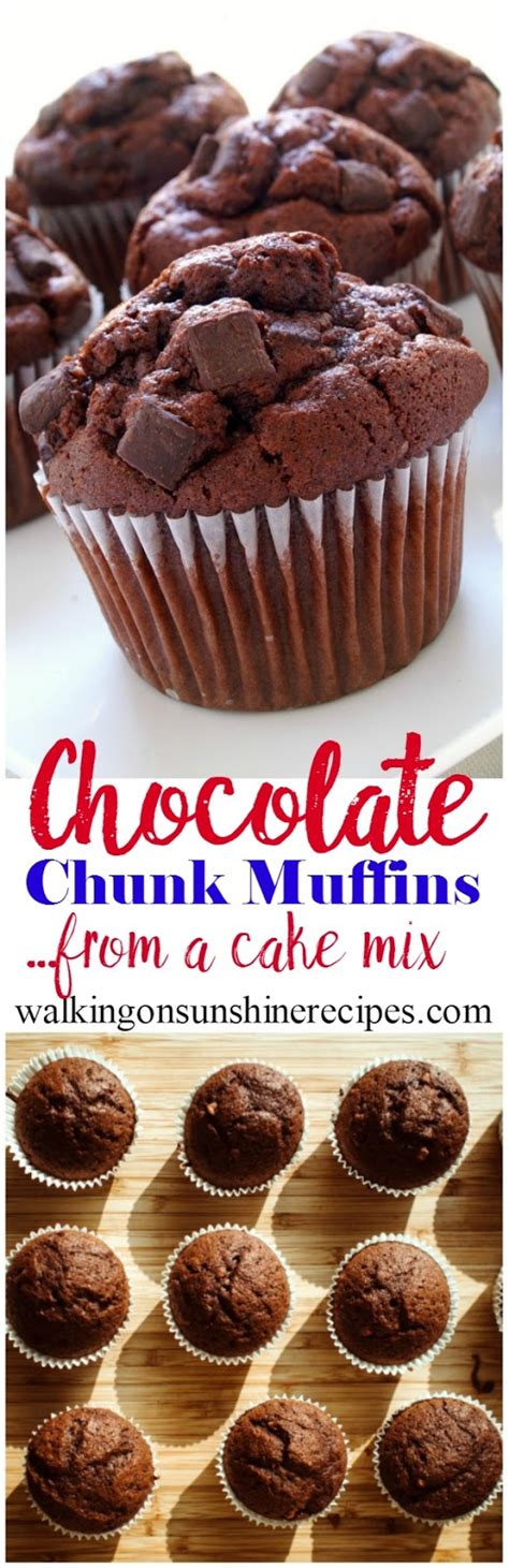 Chocolate Chunk Muffins From A Cake Mix Walking On Sunshine