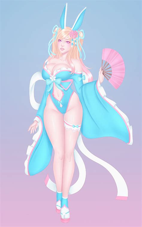 Kimono Bodysuit Bunny Suit Female Blond Blonde Oc Big Tits Breasts Comm By Zversnow Hentai Foundry