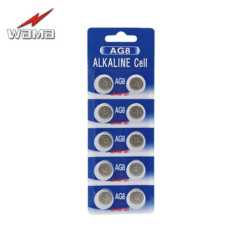 10pcs Pack Wama AG8 1 5V Alkaline Button Cell Batteries LR1120 391 381