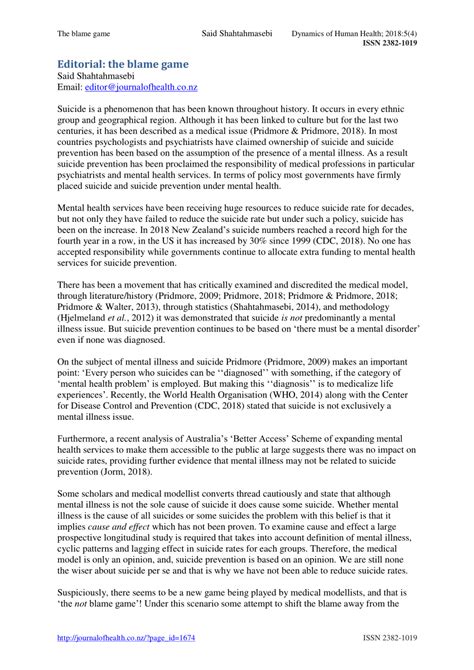 Pdf Editorial The Blame Game