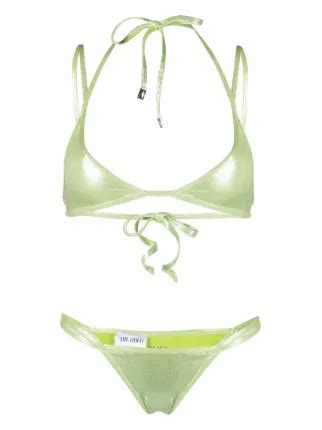 The Attico Metallic Triangle Cup Bikini Green Farfetch Uk