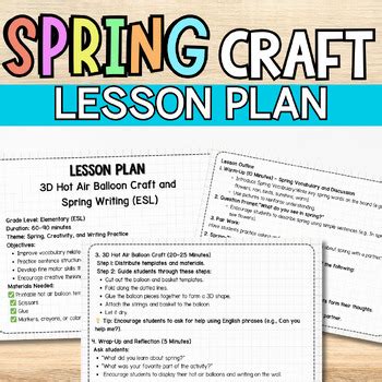 3D Spring Hot Air Balloon ESL Writing Activity Craft For Elementary