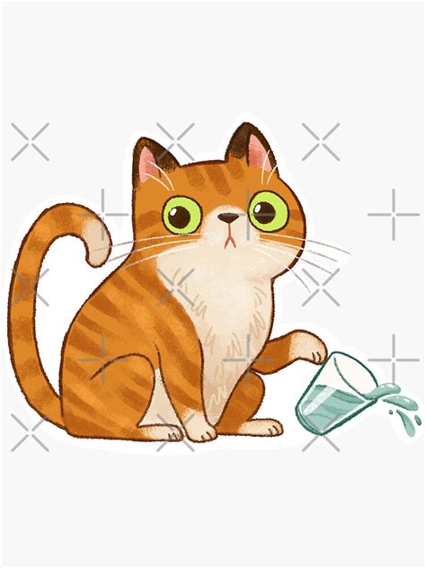 Cat Tipping Glass Sticker For Sale By Michelledraws Redbubble