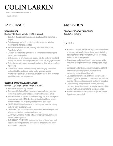 Content Marketer Resume Samples | Velvet Jobs