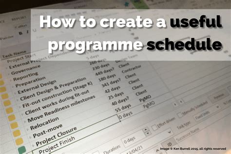 create   programme schedule  pmo professionals