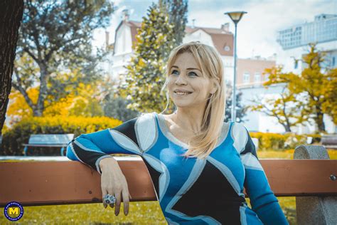 Mature Blonde Nadya Basinger Teasing With Her Hot Legs In A Short Blue Dress CoedCherry