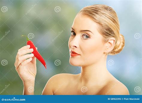 Portrait Of Nude Woman Holding Chilli Stock Image Image Of Glamour Caucasian