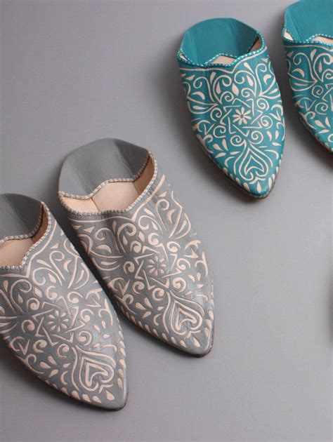 Moroccan Decorative Babouche Slippers Grey Luxury Leather Babouche