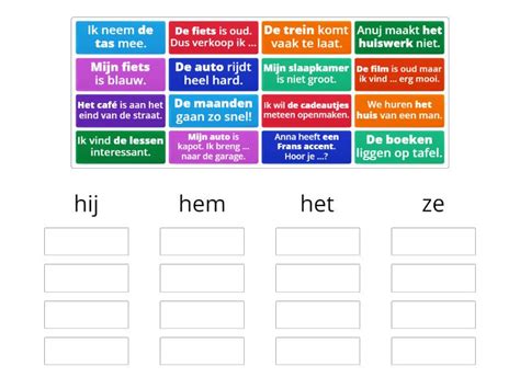 Verwijswoorden voor dingen (hij, hem, het, ze) - Sorteren