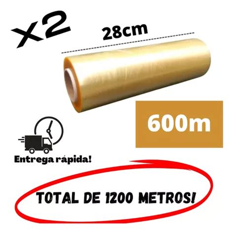 Kit 2 Rolo Bobina Plastico Filme Pvc Esticavel 28cm X 600m