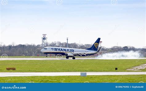 Ryanair 737 Aircraft Landing At Manchester Airport Uk Editorial