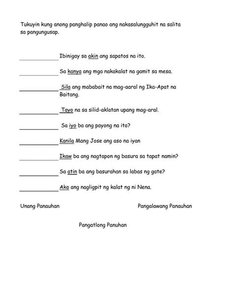 Panghalip Panao Worksheets Grade 5 NBKomputer