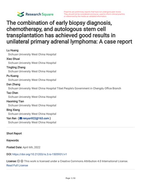 PDF The Combination Of Early Biopsy Diagnosis Chemotherapy And