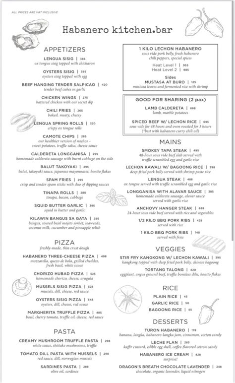 Habanero Kitchen Bar Philippines Menu And Prices August 2024 Philmenu
