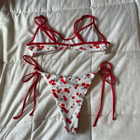 Cherry Print String Underwire Bikini Size Small Depop