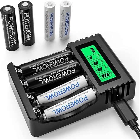 POWEROWL 4 Bay LCD Battery Charger AA AAA Smart Battery Charger USB