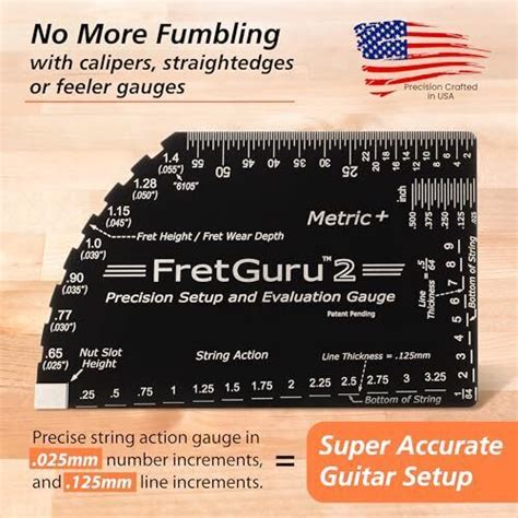 FretGuru METRIC 8 In 1 String Action Gauge Guitar Fret Ruler Precision