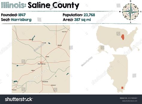 large detailed map saline county illinois stock vector royalty
