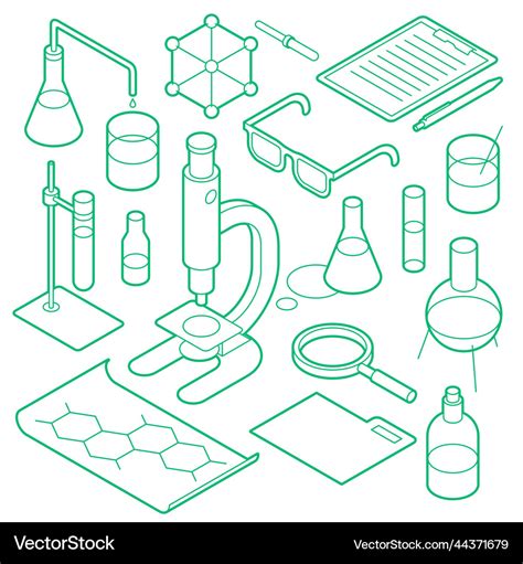 Chemistry lab equipment isometric set Royalty Free Vector