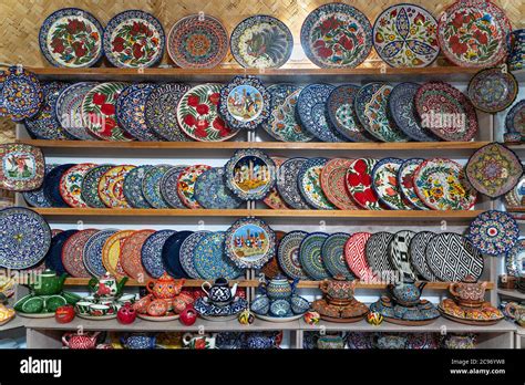 The uzbek market with traditional uzbekistan dishes in Bukhara Stock ...