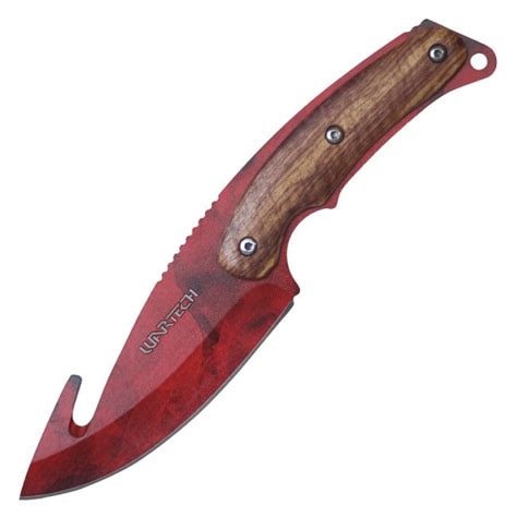 Gut Hook Hunting Knife Wartech Red Blade Wood Handle Skinner