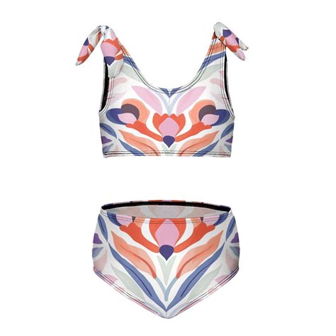Modern Abstract Pattern Lines Girl S 2 Piece Bikini Set Beach Sport Swimsuit Swimwear 6 7Y110cm