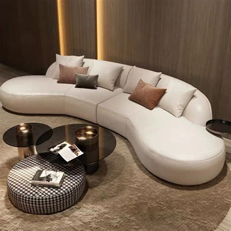 Modern Wood Frame Beige Curved Sectional Sofa in 2 Piece Set Sectionals