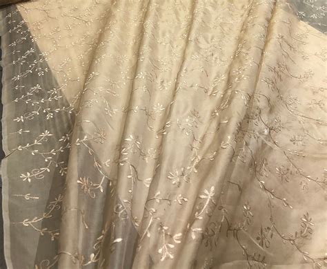 100 Silk Organza Floral Embroidery 54 Wide Beautiful Gold Color Sold