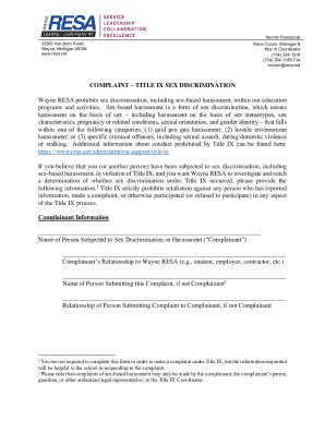 Fillable Online Complaint Title Ix Sex Discrimination Fax Email Print Pdffiller