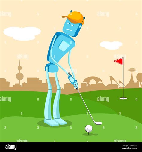 Robot Playing Golf Stock Photo Alamy