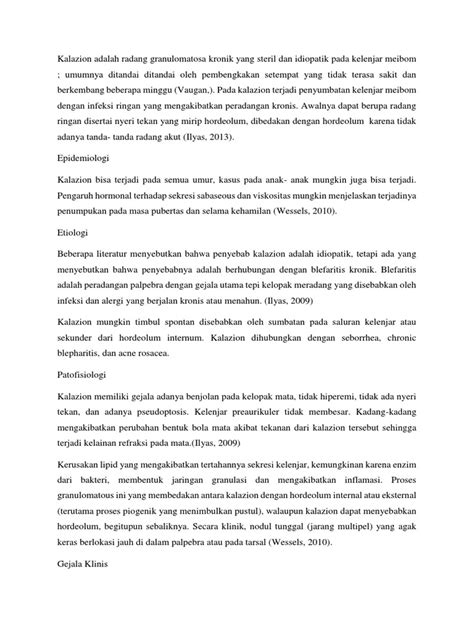 Kalazion Adalah Peradangan Granulomatosa Kelenjar Meibom Yang Tersumbat