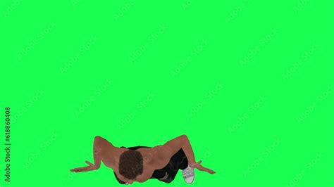 Slim Half Naked Green Screen Addict Man Eating With Face On Floor From Front Angle Wearing Black