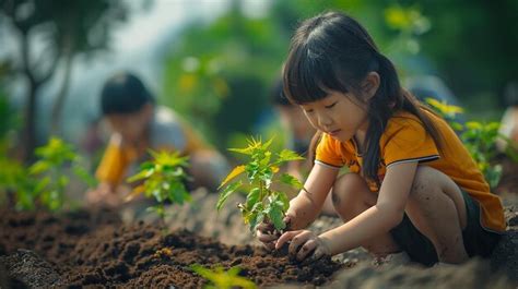 premium photo kids planting trees long shot