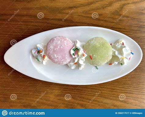 Mochi Ice Cream With Whipped Cream Stock Image Image Of Pink Cake