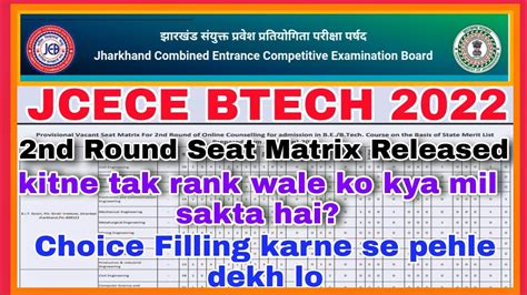 Jcece Btech Nd Round Seat Matrix Btech St Year Seat Matrix